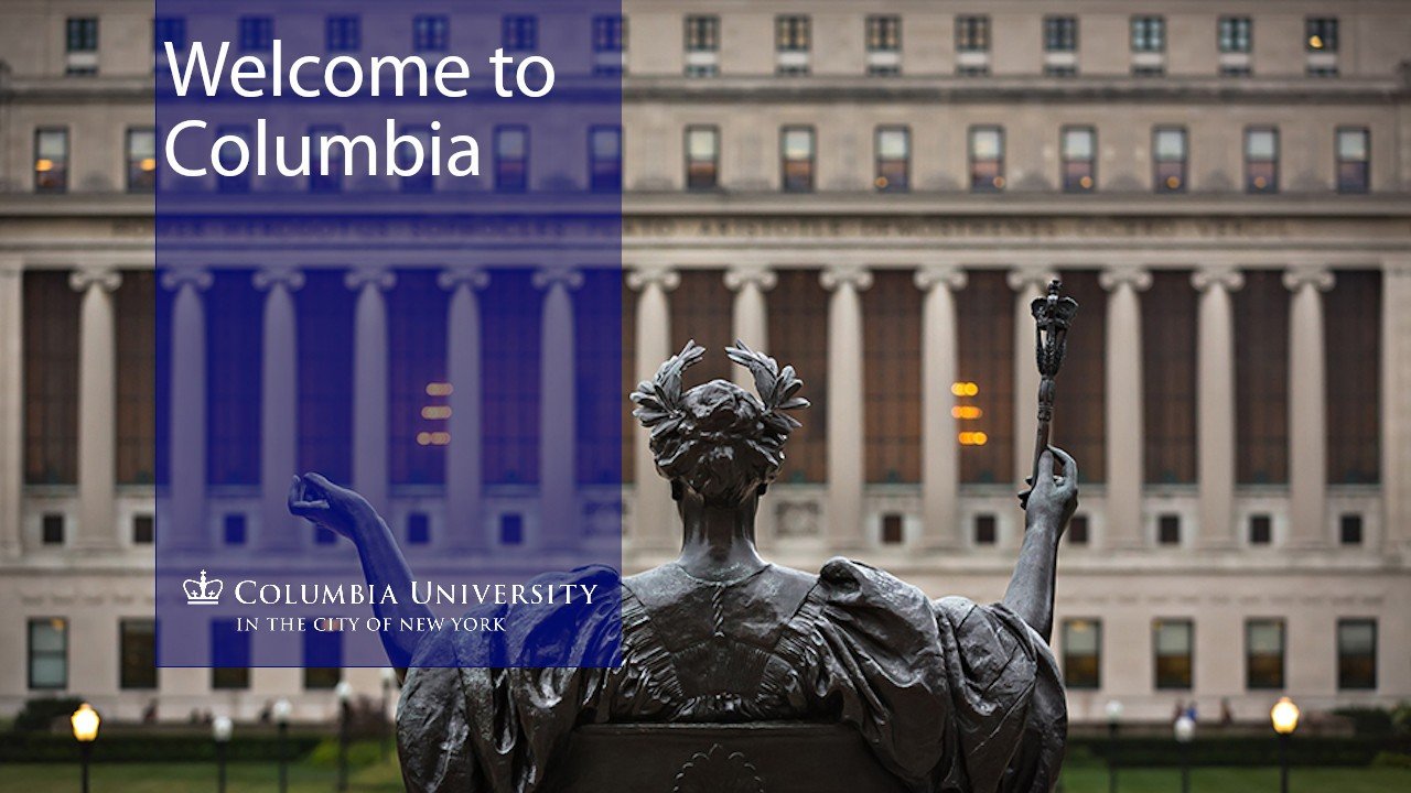 Looking at Butler Library over the shoulder of the Alma Mater statue